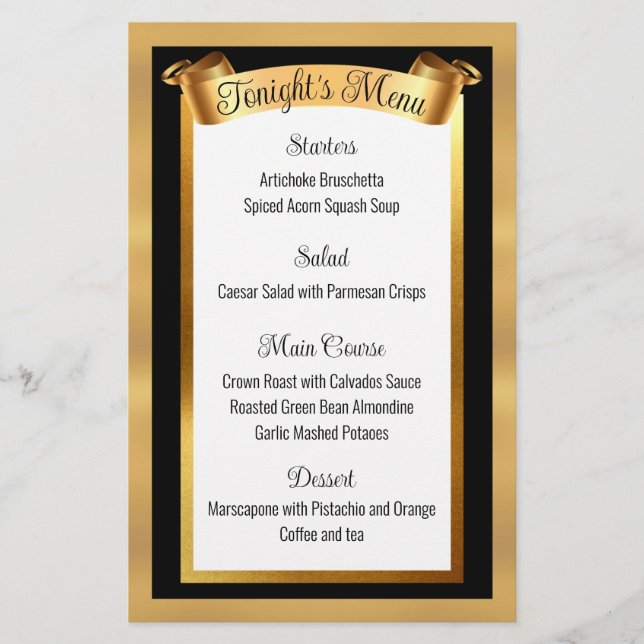Faux gold catering wedding holiday dinner menu (Front)