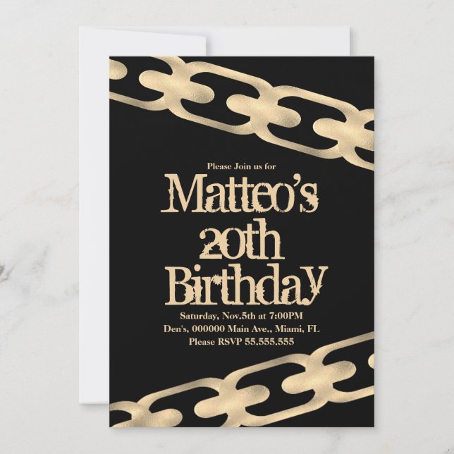 Faux Gold Chain Block Party Hip Hop Invitation (Front)