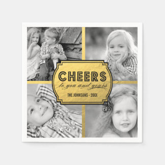 Faux Gold Cheers Collage | Holiday Photo Napkins
