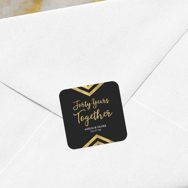Faux Gold Chevron 40th Wedding Anniversary Party Square Sticker (Creator Uploaded)
