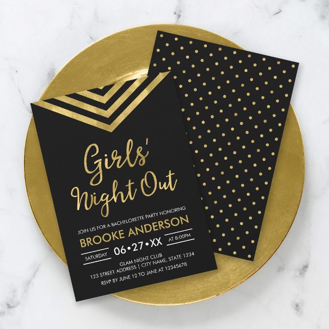Faux Gold Chevron Bachelorette Girls' Night Out Invitation (Creator Uploaded)