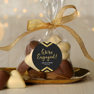 Faux Gold Chevron We're Engaged Engagement Classic Round Sticker