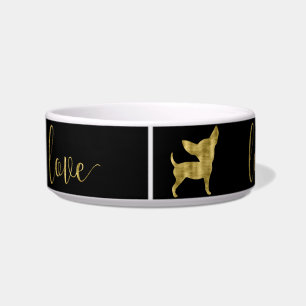Faux Gold Chihuahua Love Black Pet Bowl
