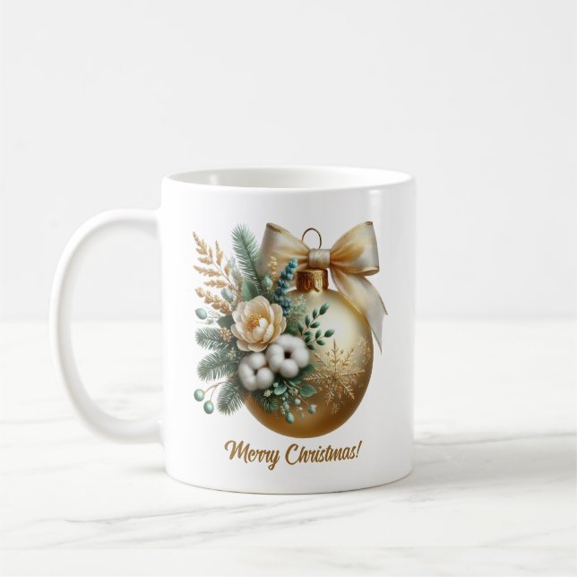 Faux gold Christmas bauble cotton golden bow Coffee Mug (Left)