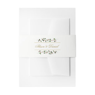 Faux Gold Christmas Holiday Holly Berry Vine Invitation Belly Band