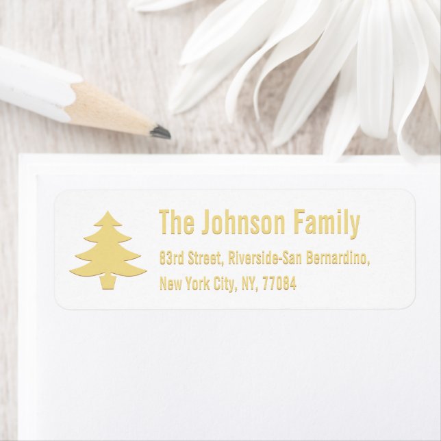Faux Gold Christmas Tree Holiday Return Address (Insitu)