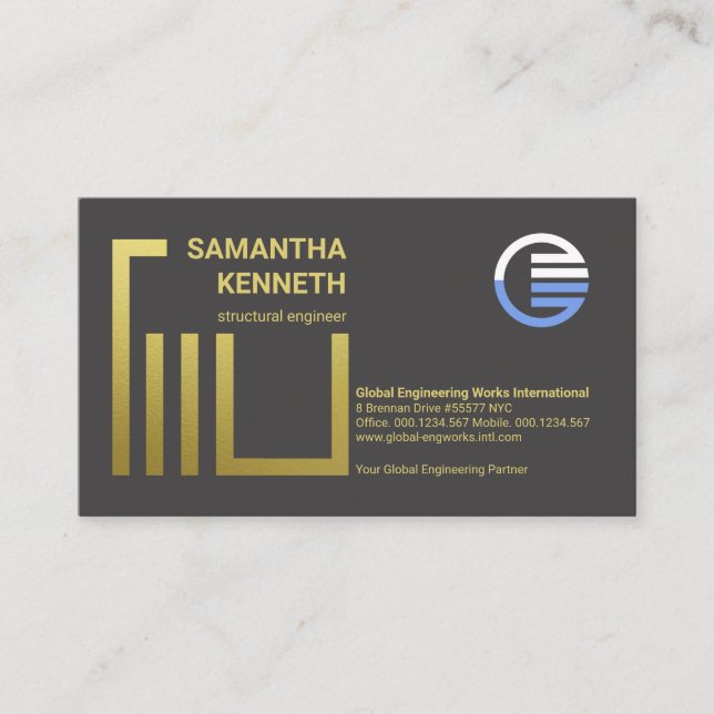 Faux Gold Column Re-Bar Building Engineering Business Card (Front)