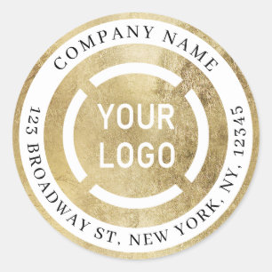 Faux gold company logo return address classic round sticker