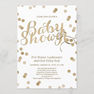 Faux Gold Confetti Baby shower moderne Invitation