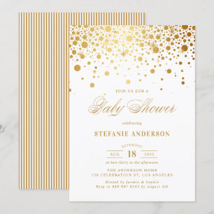 Faux Gold Confetti Dots Baby Shower Invitation