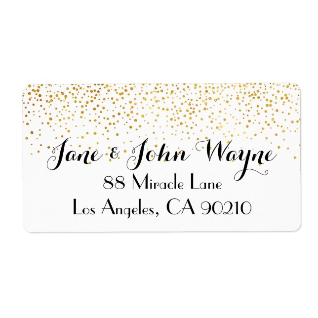Faux Gold Confetti Dots Wedding Return Address (Front)