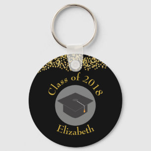 Faux Gold Confetti & Graduation Cap Class of 20xx Keychain