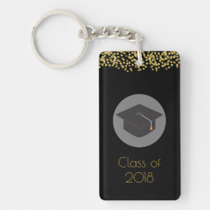 Faux Gold Confetti & Graduation Cap Class of 20xx Keychain