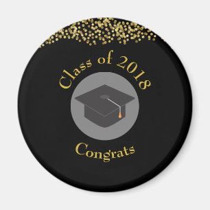 Faux Gold Confetti & Graduation Cap Class of 20xx Magnet