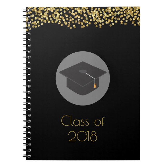 Faux Gold Confetti & Graduation Cap Class of 20xx Notebook (Front)