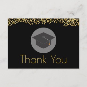 Faux Gold Confetti & Graduation Cap Thank You Card