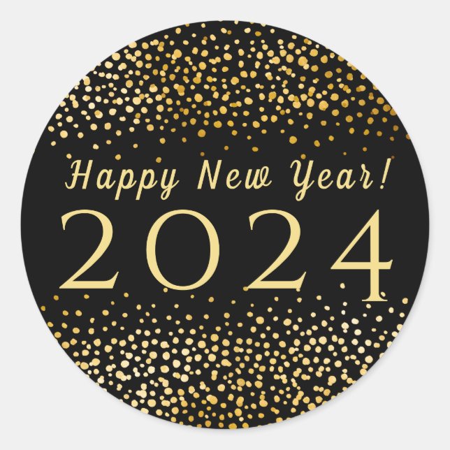 Faux Gold Confetti Happy New Year 2019 Classic Round Sticker (Front)
