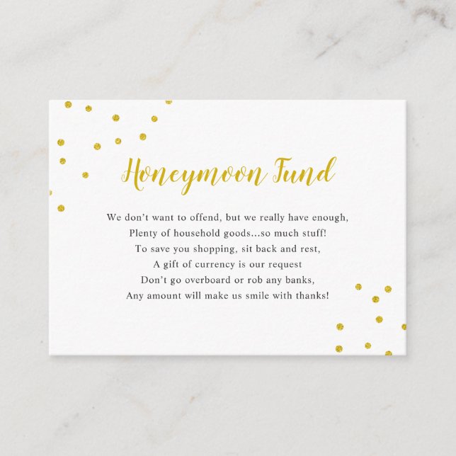 Faux Gold Confetti Honeymoon Fund Enclosure Card (Front)