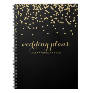 Faux Gold Confetti on Black   Any Subject Notebook