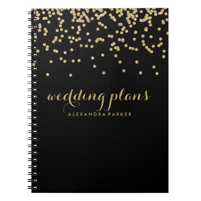 Faux Gold Confetti on Black | Any Subject Notebook (Front)