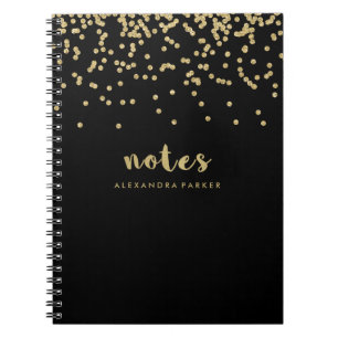 Faux Gold Confetti on Black   Notes Typography Notebook