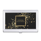 Faux Gold Confetti on Modern Black Card Case