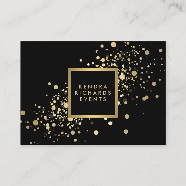 Faux Gold Confetti on Modern Black Large Business Card (Front)