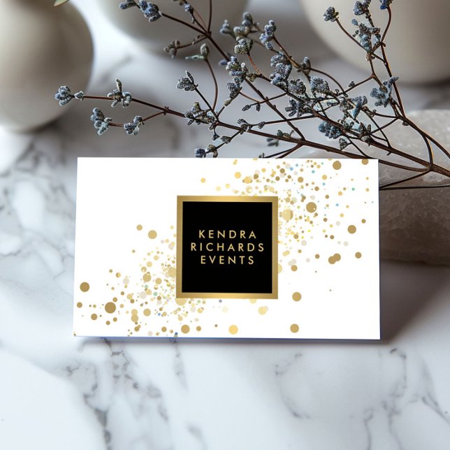 Faux Gold Confetti on Modern White Business Card (Creator Uploaded)