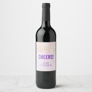 Faux Gold Confetti on Purple Cheers and Thanks Wine Label
