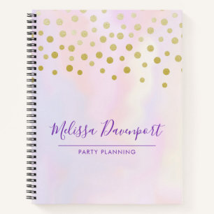Faux Gold Confetti on Purple Watercolor Notebook
