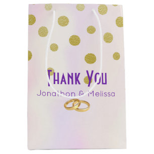 Faux Gold Confetti on Purple Watercolor Thank You Medium Gift Bag