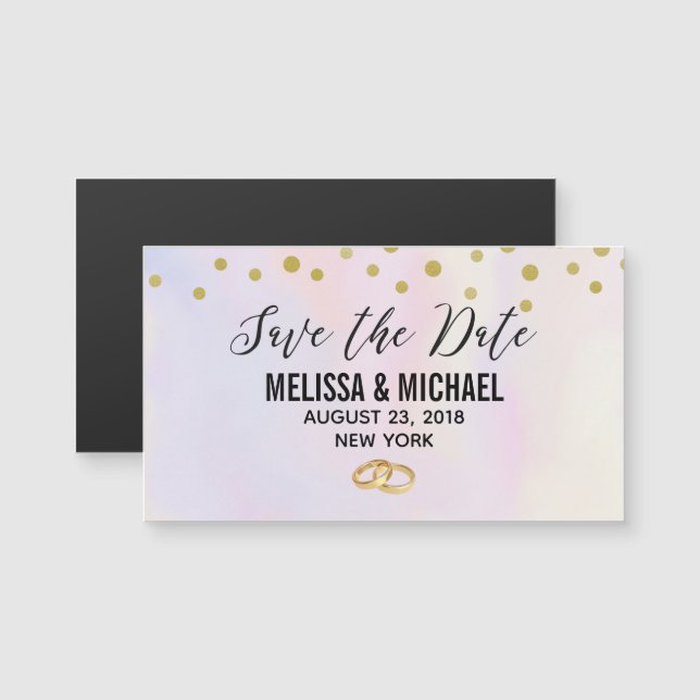 Faux Gold Confetti on Purple Watercolor Wedding (Front/Back)