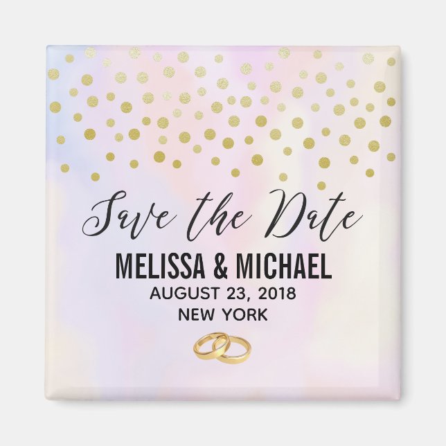 Faux Gold Confetti on Purple Watercolor Wedding Magnet (Front)