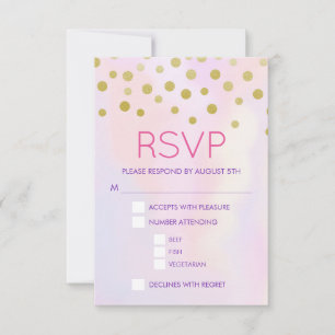 Faux Gold Confetti on Purple Watercolort RSVP