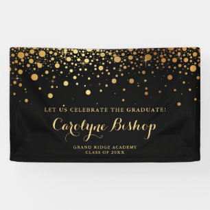 Faux Gold Confetti Personalized Graduation Black Banner
