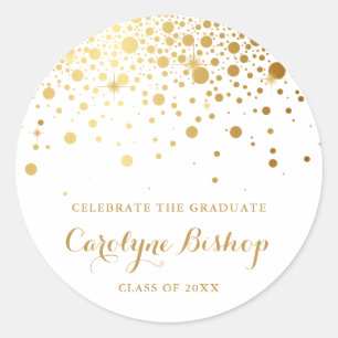 Faux Gold Confetti Personalized Graduation Sticker