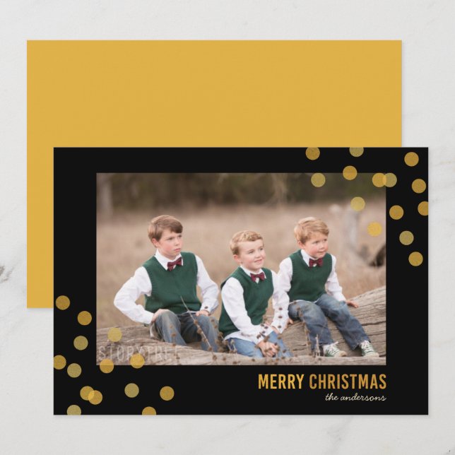 Faux Gold Confetti Photo Joyeuse carte de Noël (Devant / Derrière)
