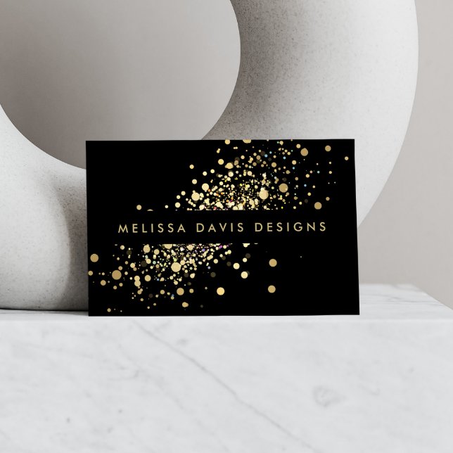 Faux Gold Confetti sur Black Modern Carte de visit (Créateur téléchargé)