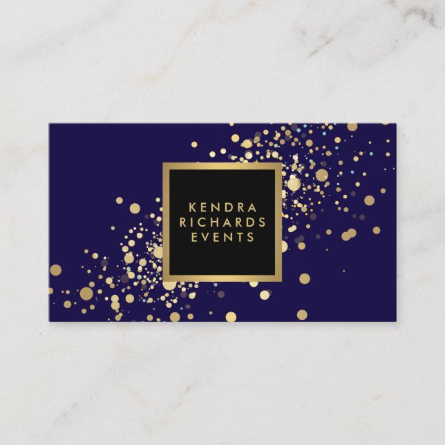 Faux Gold Confetti sur le Carte de visite bleu mod (Devant)