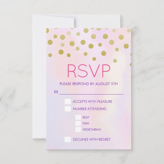 Faux Gold Confetti sur Purple Watercolort RSVP (Devant)