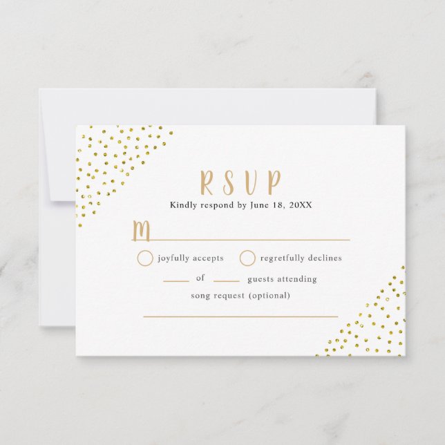 Faux Gold Confetti Wedding buffet RSVP Card (Front)