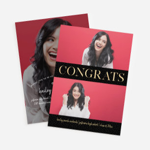Faux Gold Congrats Three Photo Graduation Party Invitation