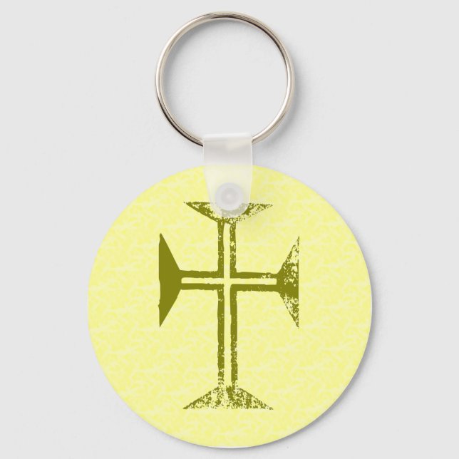 Faux Gold Destroyed Look Cross Keychain (Front)