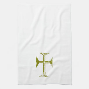 Faux Gold Destroyed Look Cross Kitchen Towel