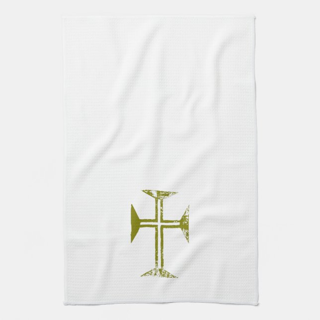 Faux Gold Destroyed Look Cross Kitchen Towel (Vertical)