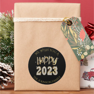 Faux Gold Diamonds Lettering Happy New Year 2023 C Classic Round Sticker