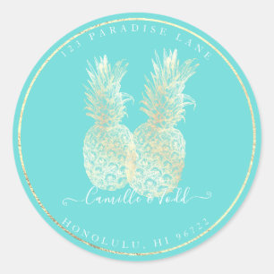 Faux Gold Double Pineapples DIY Background Classic Round Sticker