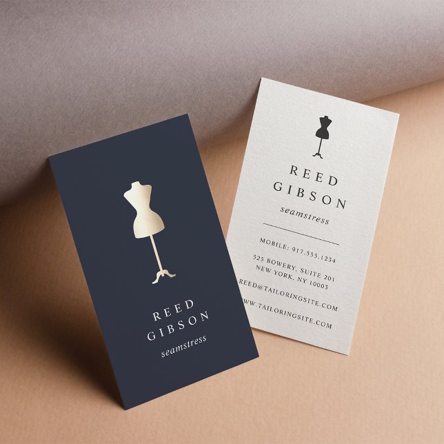 Faux Gold Dress Form | Seamstress Tailor Designer Business Card (Creator Uploaded)