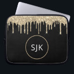 Faux Gold Dripping Glitter Sparkle Monogram Laptop Sleeve<br><div class="desc">Gold and Black Faux Dripping Glitter and Sparkle Elegant Monogrammed Initials Case. This case can be customized to include your initial and first name.</div>