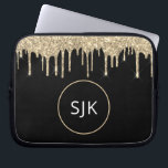 Faux Gold Dripping Glitter Sparkle Monogram Laptop Sleeve<br><div class="desc">Gold and Black Faux Dripping Glitter and Sparkle Elegant Monogrammed Initials Case. This case can be customized to include your initial and first name.</div>